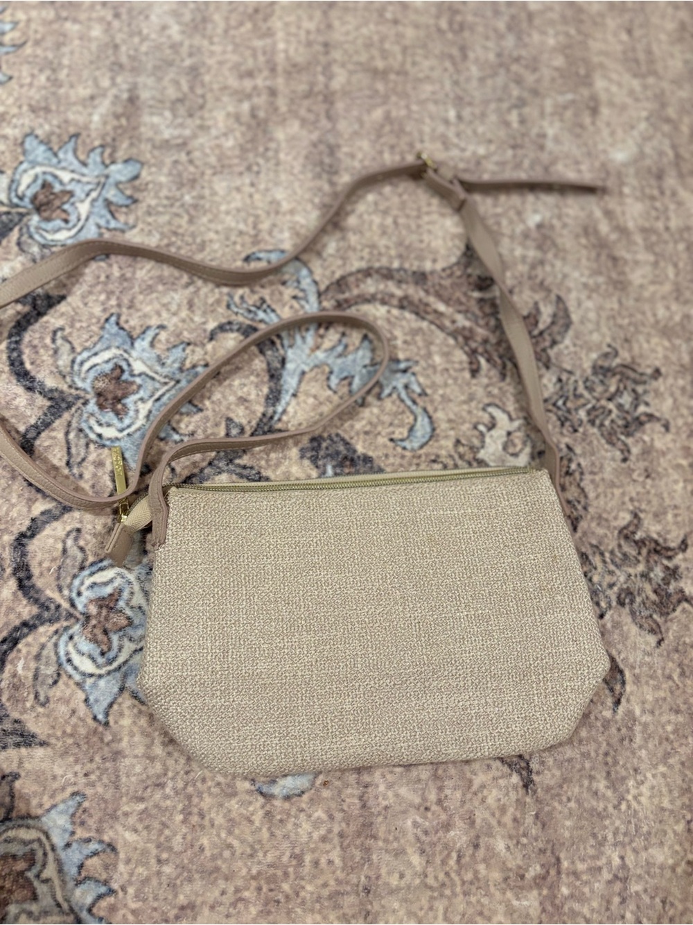 Lancome Beige Woven Crossbody Bag with Adjustable Strap